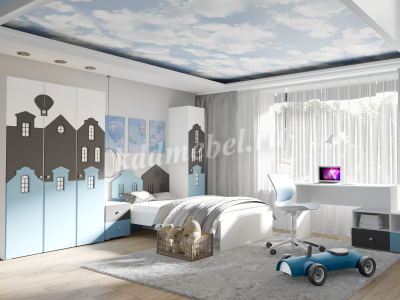 Стол письменный Сити с ящиками 332.08 (Белый/Графит софт/Голубой)