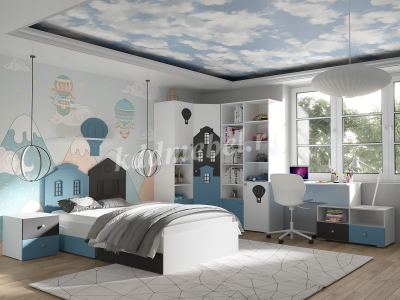 Стол письменный Сити с ящиками 332.08 (Белый/Графит софт/Голубой)