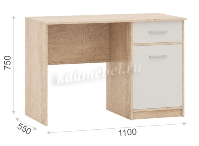 Стол письменный Стелс 110 1 дверка 1 ящик (Дуб сонома/Белый) 