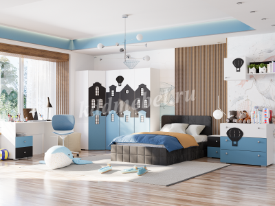 Стол письменный Сити с ящиками 332.08 (Белый/Графит софт/Голубой)